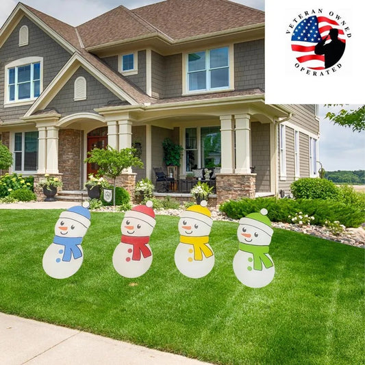Set of 4 Snowmen Yard Stakes Weatherproof PVC 20" Tall