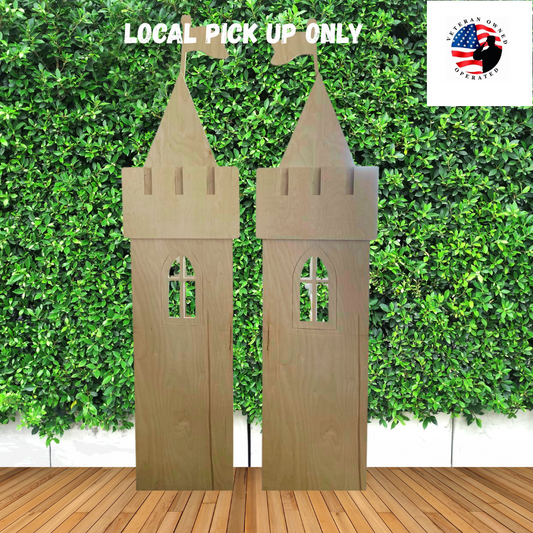 Set of Two 7ft Tall Castle Turret Backdrops – CNC Cut – Perfect for Princess Parties!