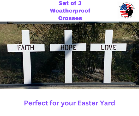 Set of 3 Easter Cross Yard Stakes  Faith, Hope, Love  Weatherproof PVC