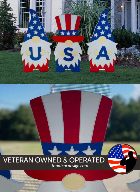 Patriotic USA Gnome Set PVC Yard Art