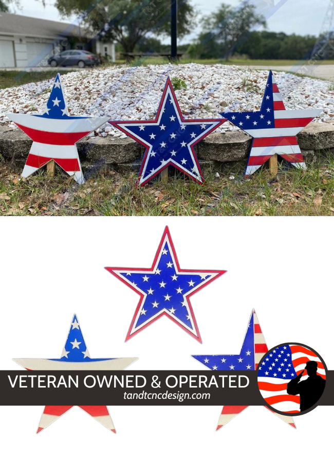 Set of 3 Patriotic Star PVC Yard Stakes