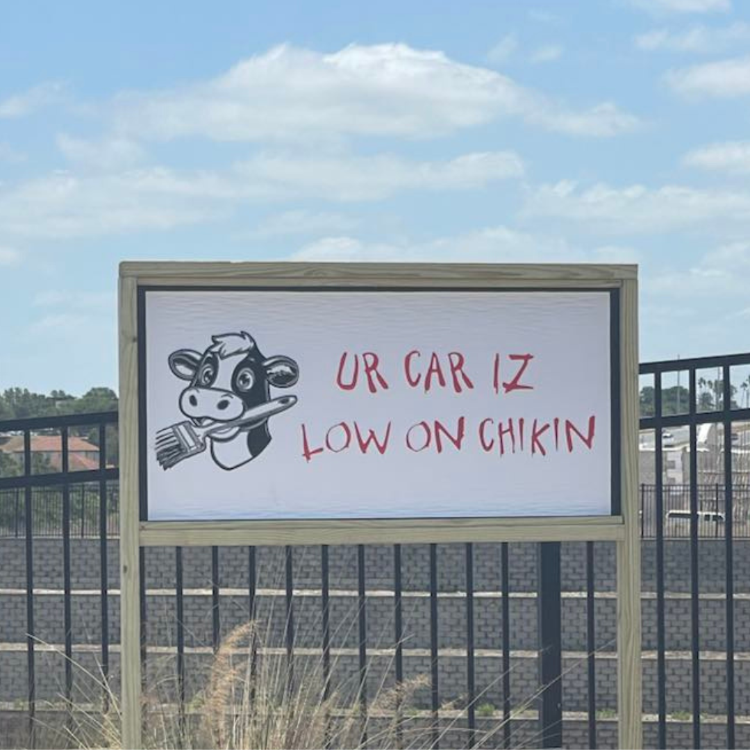 CFA Sign UR CAR IS LOW ON CHIKIN Weatherproof  Perfect for Drive Thru or In Store