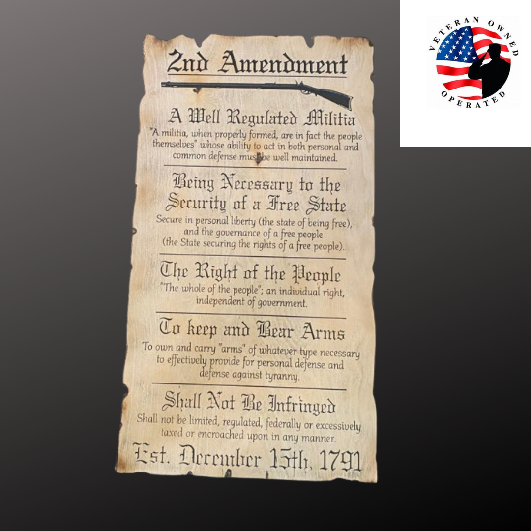 Large 2nd Amendment Scroll Sign Fully Carved 34"x19"