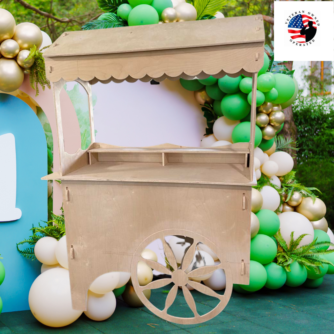 Candy Cart Sweet Dessert Display Full Size Unfinished Wood Decorative Wheels