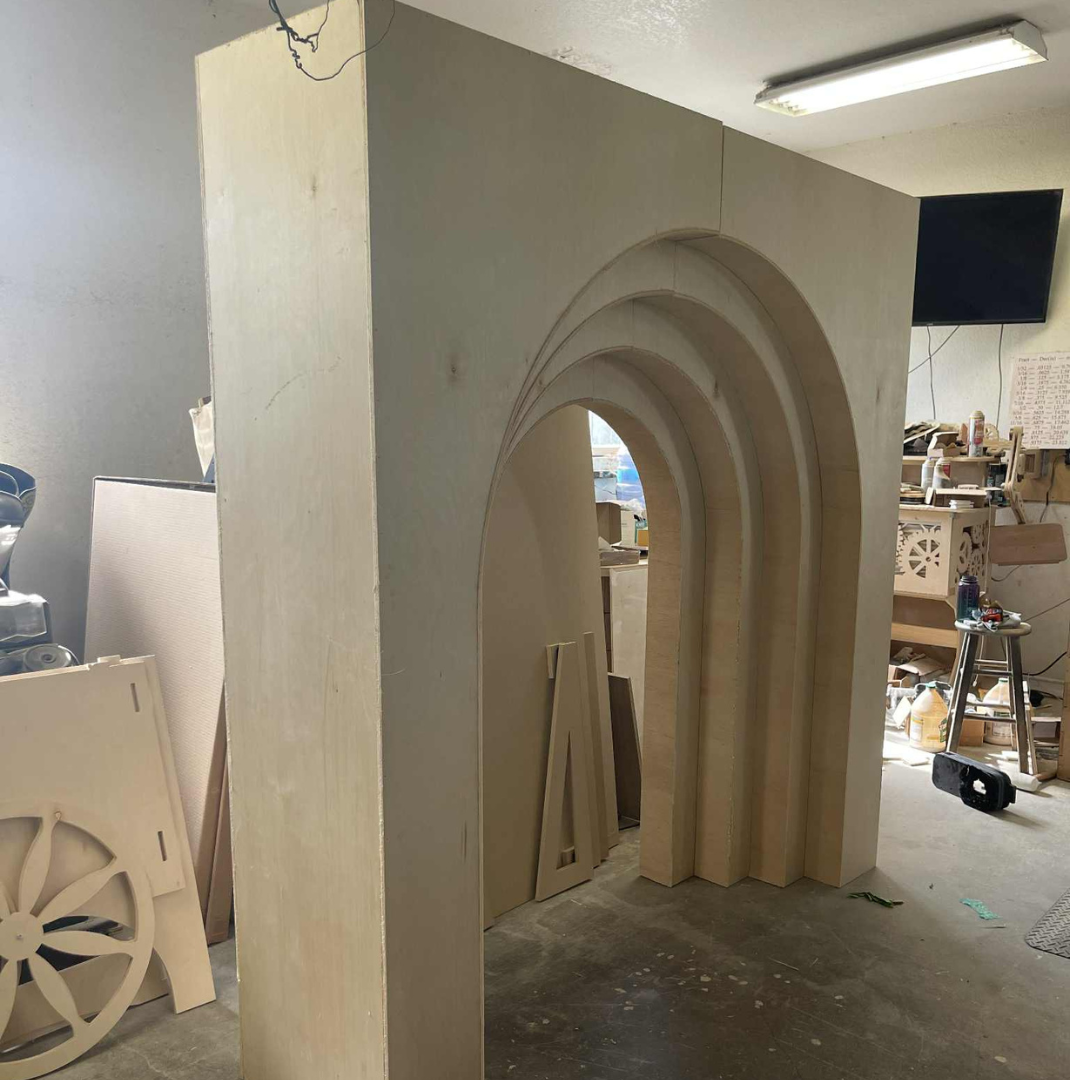 7ft 3D Layered Wooden Arch Backdrop – Custom CNC Birchwood for Weddings, Events & Parties