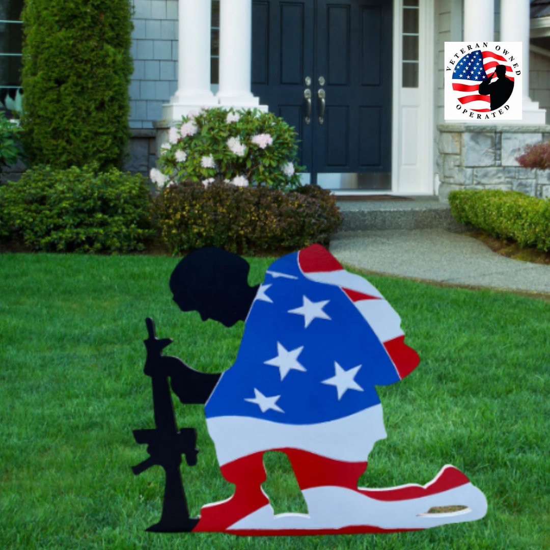 Large Exterior Wood Kneeling Soldier Yard Art