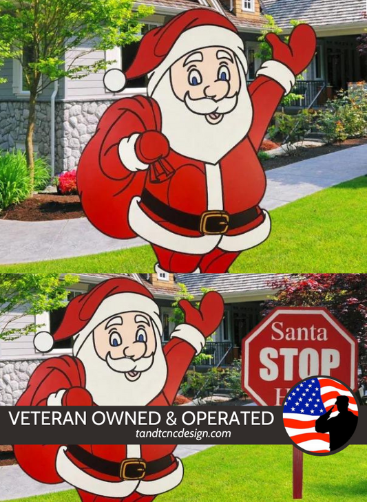 4 foot Santa Claus and Stop Here Yard Art Set