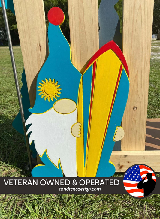 Surfboard Gnome Yard Stake or Sign
