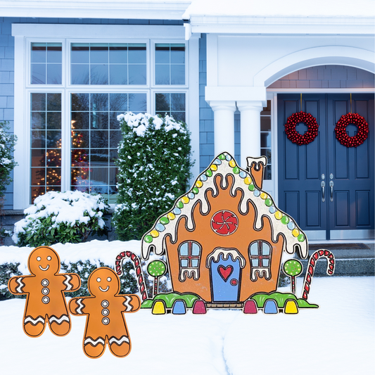 Gingerbread House Yard Decoration All Weather Exterior Wood Available in two sizes