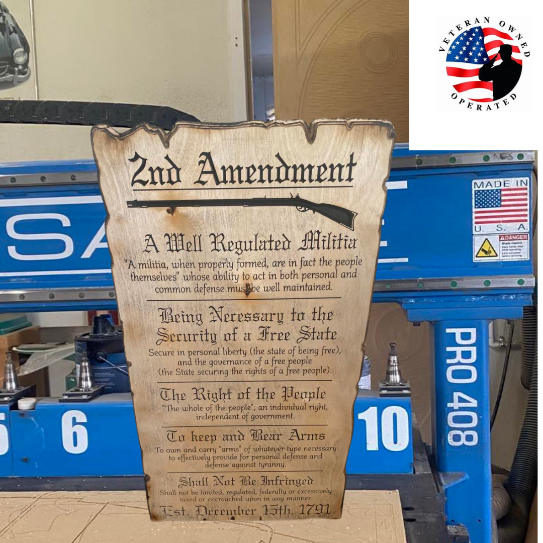 Large 2nd Amendment Scroll Sign Fully Carved 34