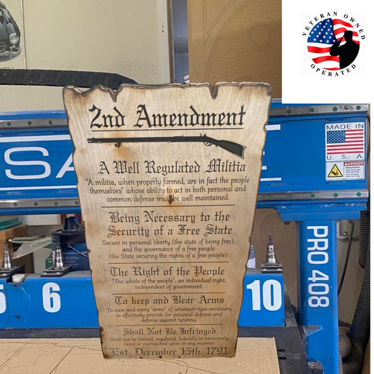 Large 2nd Amendment Scroll Sign Fully Carved 34"x19"