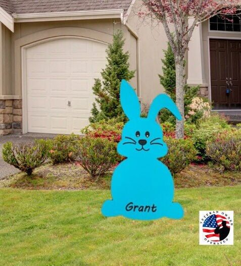 20" Personalized Easter Bunny Yard Art - Blue