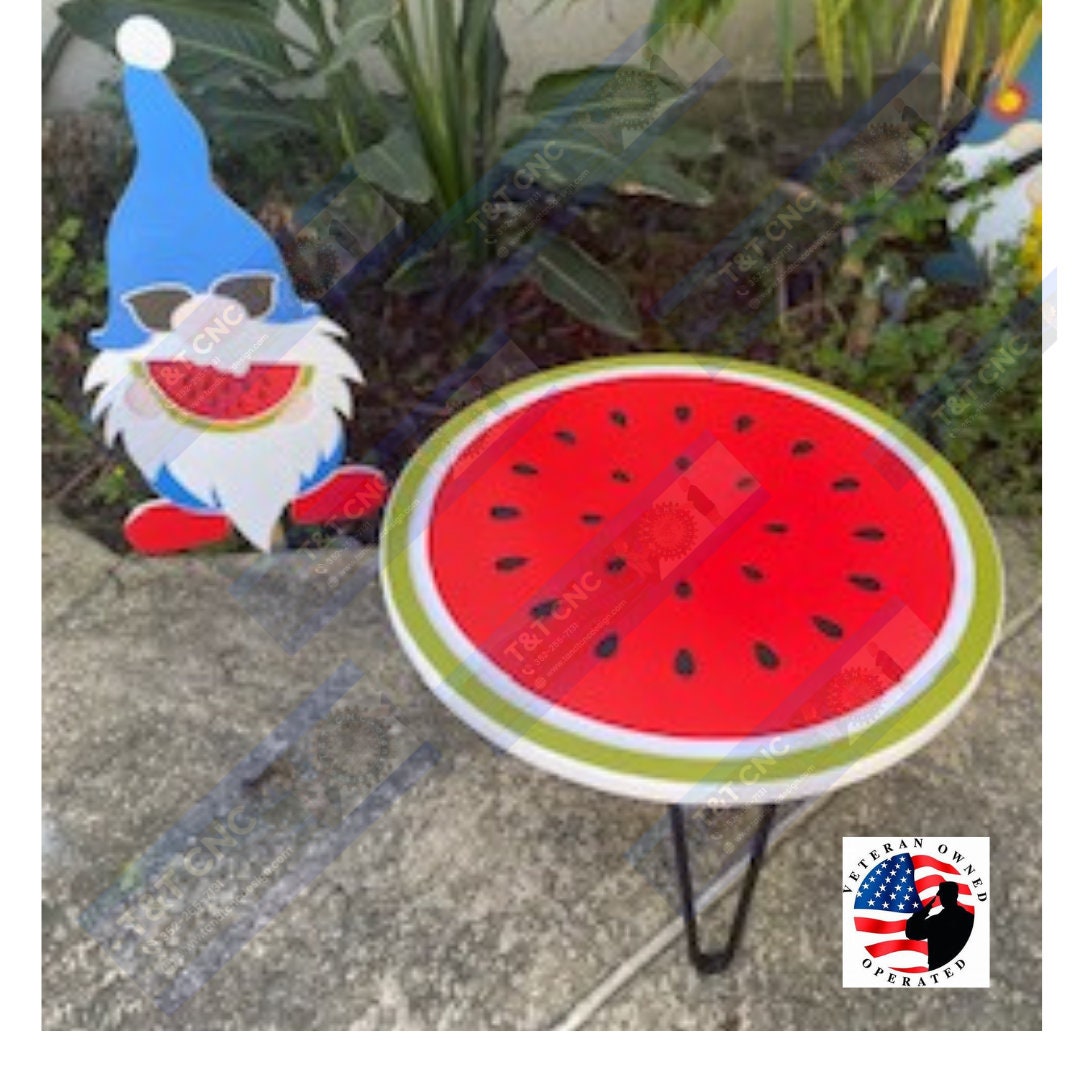 Watermelon Themed Outdoor Side Table & Gnome 2 Piece Set