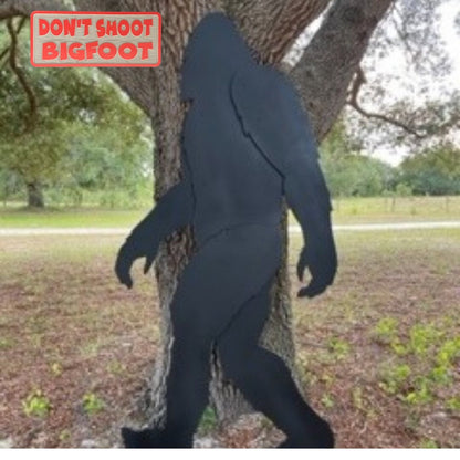 Don't Shoot Bigfoot sign and Bigfoot yard art